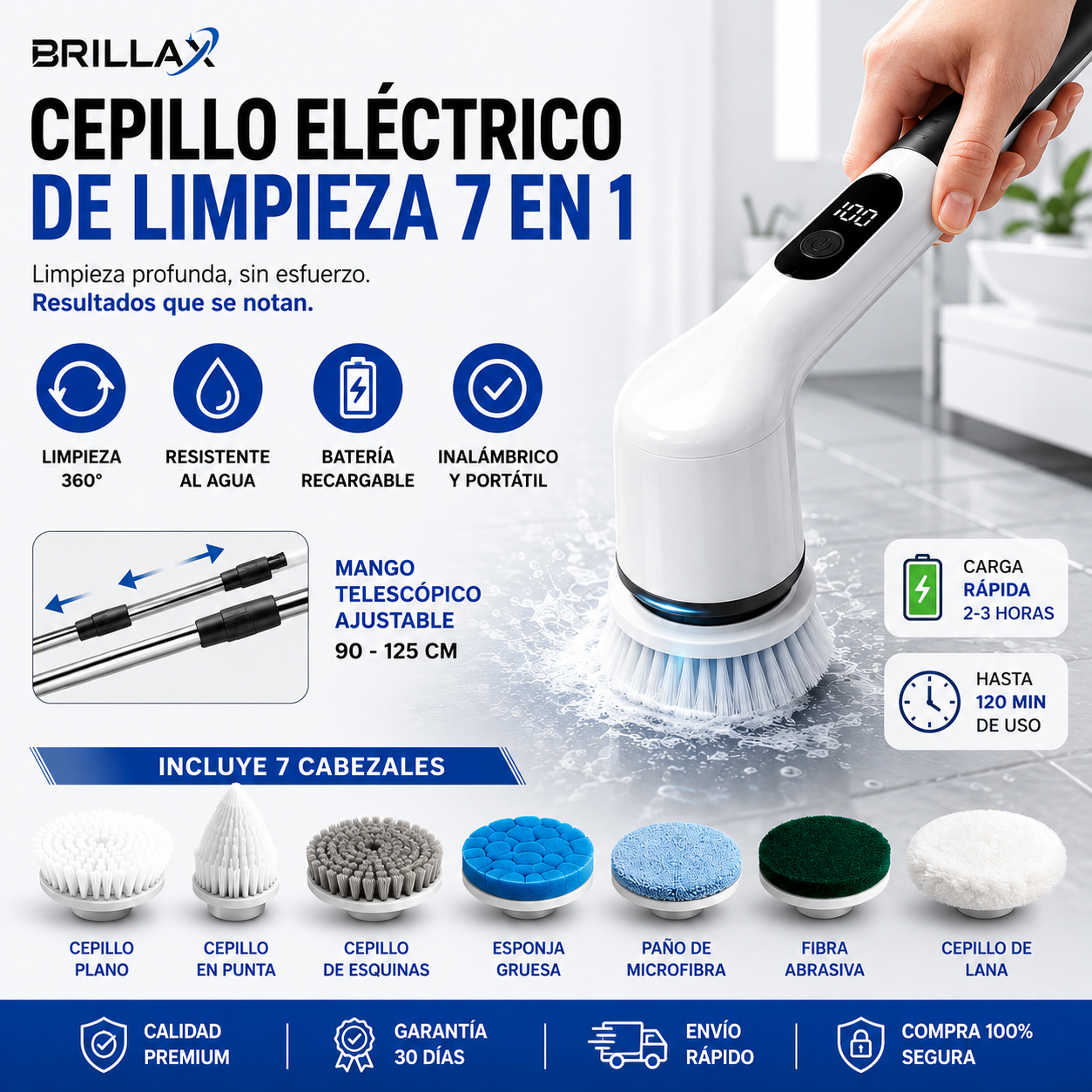 Brillax Cepillo Eléctrico de Limpieza 7 en 1