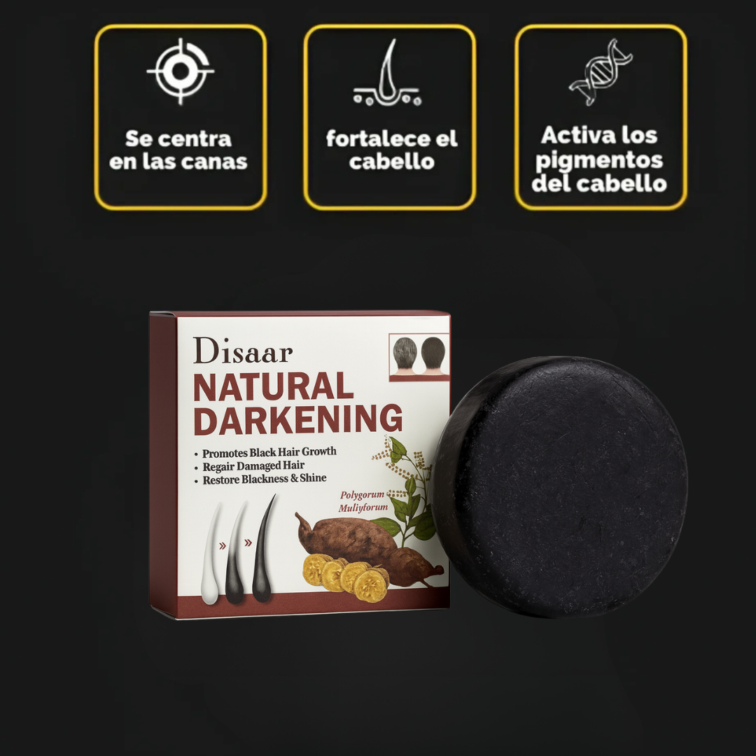 Jabón/Champú en barra que elimina las canas y da brillo sin tintes agresivos. 2X1