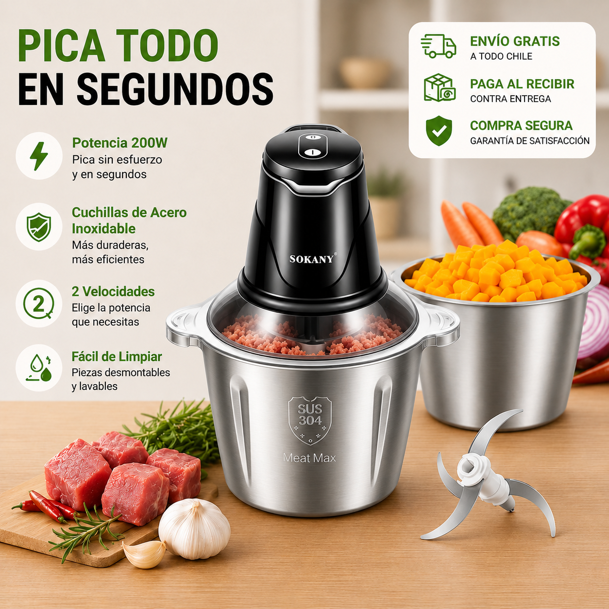 Picadora Eléctrica TurboChef™ 2 Velocidades — Pica Todo En Segundos Sin Esfuerzo