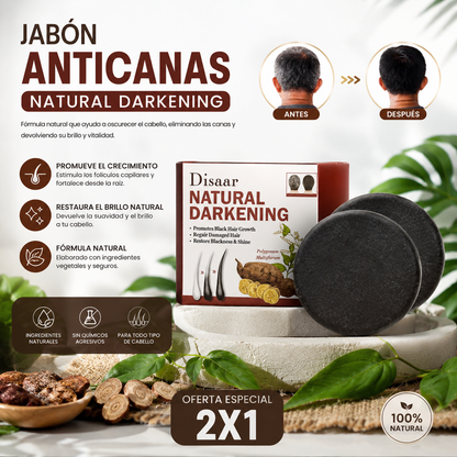 Jabón/Champú en barra que elimina las canas y da brillo sin tintes agresivos. 2X1
