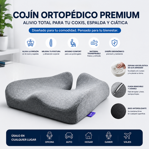 Cojín Ortopédico Premium ErgoVida para Alivio de la Presión en el Coxis, Ciática & Antihemorroides.