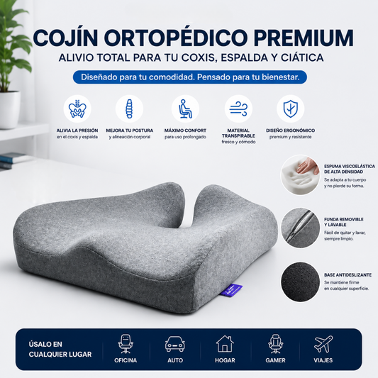 Cojín Ortopédico Premium ErgoVida para Alivio de la Presión en el Coxis, Ciática & Antihemorroides.