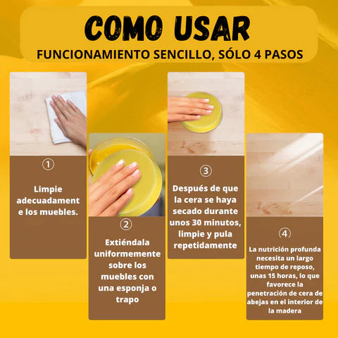 Cera de Abeja Premium para Madera – Devuelvele el brillo a tus mubles Oferta de 2X1