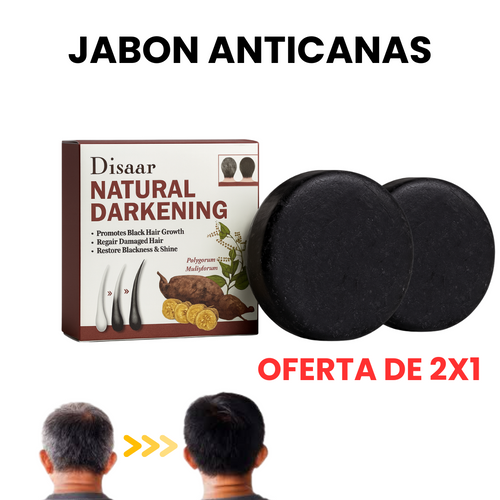 Jabón/Champú en barra que elimina las canas y da brillo sin tintes agresivos. 2X1